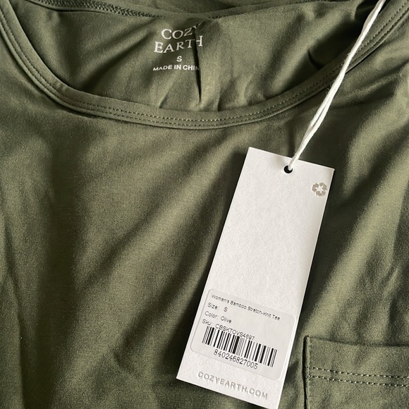 NWT Cozy Earth Bamboo Lounge Stretch Knit Tee Olive Size Small - Picture 3 of 3